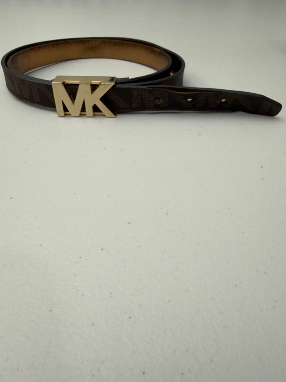Michael Kors Dark Brown Signature MK Logo Belt with Gold Buckle